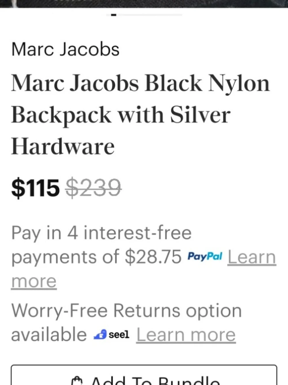 Marc Jacobs Black Nylon Backpack with Silver Hardware